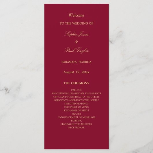 Bourgogne Golden Beige Wedding Programme (Devant)