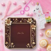 Bourgogne Golden Flowers Papier Bord (Feest)