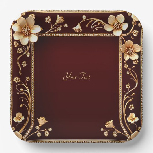 Bourgogne Golden Flowers Papier Bord (Voorkant)