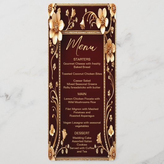 Bourgogne Golden Flowers Wedding Menu (Voorkant)