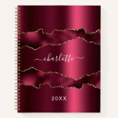 Bourgogne goud agaat marmer naam script notitieboek (Voorkant)