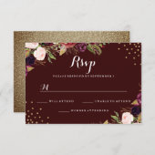 Bourgogne Goud Confetti Bloemen Bruiloft RSVP (Voorkant / Achterkant)