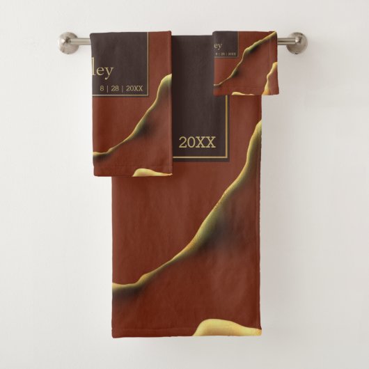 🤵 Bourgogne Goud Elegante Inky Abstracte bruiloft Bad Handdoek (Insitu)