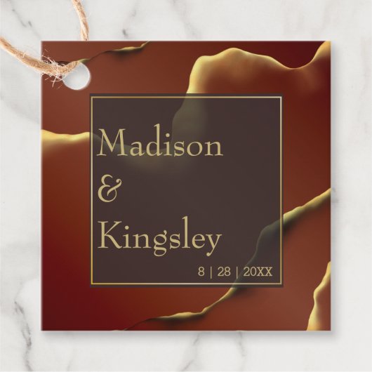 🤵 Bourgogne Goud Elegante Inky Abstracte bruiloft Bedankjes Labels (Voorkant)