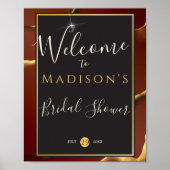 🤵 Bourgogne Goud Elegante Inky Abstracte bruiloft Poster (Voorkant)