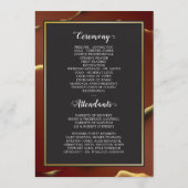 🤵 Bourgogne Goud Elegante Inky Abstracte bruiloft Programma (Achterkant)