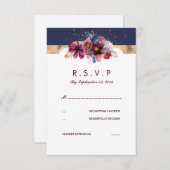 Bourgogne Goud en Marsala Bruiloft RSVP Bloemen (Voorkant / Achterkant)