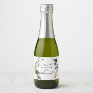 Bourgogne Goud Geometrisch Bruidsmeisje Voorstel Sparkling Wijnetiket