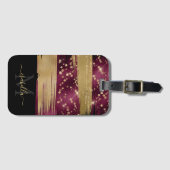 Bourgogne Goud Glitter Script Monogrammed Bagagelabel (Voorkant (horizontaal))