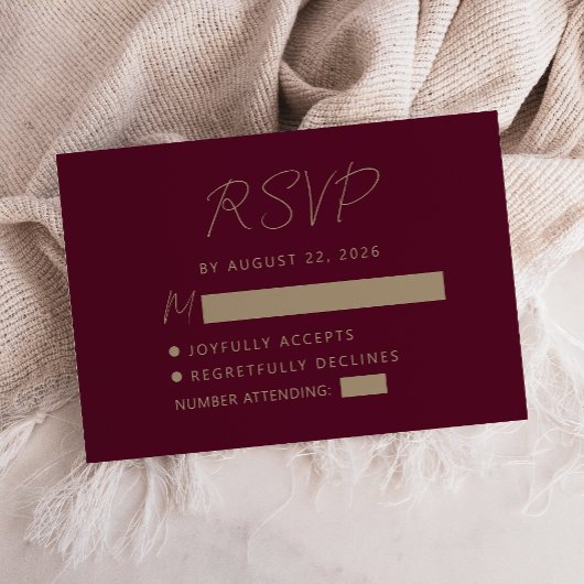 Bourgogne Goud Handschrift Bruiloft RSVP Kaartje
