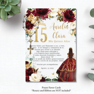 Bourgogne Goud Ivoor Bloemen Quinceañera Gebed Kaa Informatiekaartje
