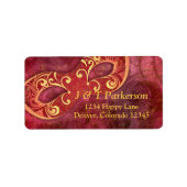 Bourgogne Goud Masquerade Bruiloft Adres Label (Voorkant)