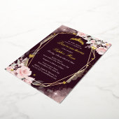 Bourgogne Goud Roze Vlinder Bloemen Quinceanera Folie Uitnodiging (Gedraaid)