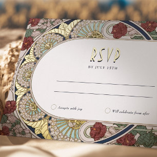 Bourgogne Goud RSVP Reageer Art Nouveau Folie Feestdagen Briefkaart