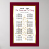 Bourgogne Goud Winter Bruiloft Zitkaarten Poster (Voorkant)