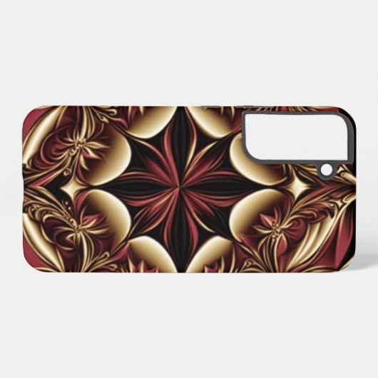 Bourgogne Goud Zwart Damast Bloem Samsung Galaxy Hoesje (Achterkant horizontaal)