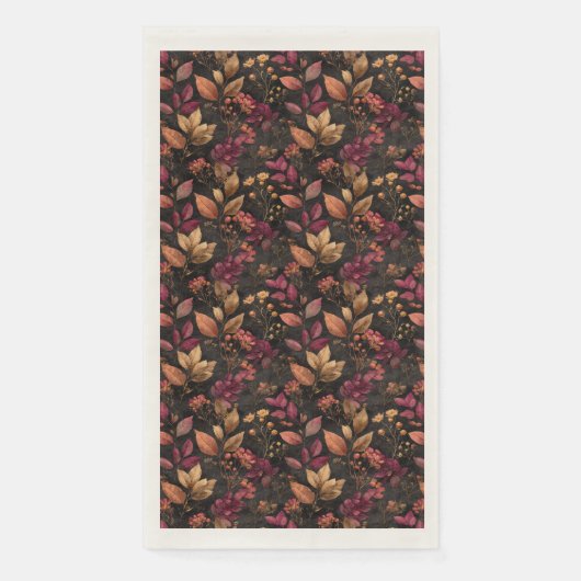 Bourgogne Goud Zwarte Waterverf Botanicals Bloemen Servet (Voorkant)