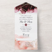 Bourgogne, goudbruin en blind Geometrisch huwelijk All In One Uitnodiging (Binnen)