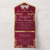 Bourgogne, Gouden bladeren, Duiven & Hart All In One Uitnodiging (Binnen)