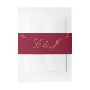 Bourgogne Gouden Bloemen Damask Script Wedding Uitnodigingen Wikkel