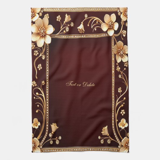 Bourgogne Gouden Bloemen Keuken Handdoeken (Verticaal)
