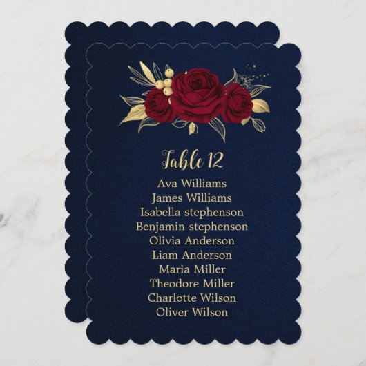 Bourgogne Gouden Bloemen Navy Zitkaarten Kaart (Voorkant / Achterkant)