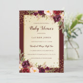 Bourgogne Gouden Bloemen Sparkle Baby shower Uitno Kaart (Staand voorkant)
