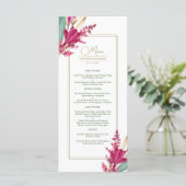 Bourgogne & Gouden Bloom Bruiloft Menu (Staand voorkant)
