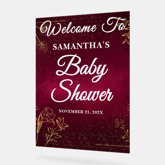 Bourgogne Gouden Herfst Baby shower Welkom Acryl Bord (Hoek)