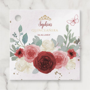 Bourgogne Gouden Vlinder Tiara Bloemen Quinceañera Bedankjes Labels