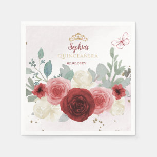 Bourgogne Gouden Vlinder Tiara Bloemen Quinceañera Servet