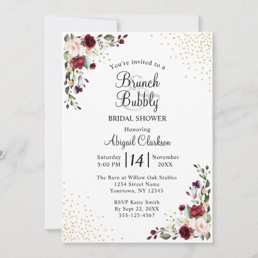 Bourgogne Goudfolie Brunch & Bubbly Vrijgezellenfe Kaart (Voorkant)