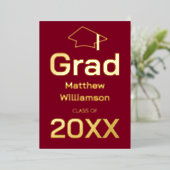 Bourgogne Graduation Party Foil Invitation (Debout devant)