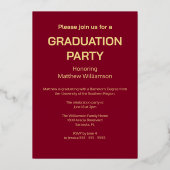 Bourgogne Graduation Party Foil Invitation (Verso)