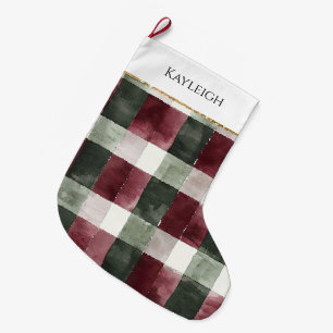 Bourgogne Green Plaid Stripe Christmas Gold Glitte Grote Kerstsok