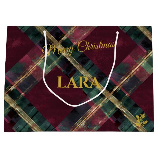 Bourgogne, groen en goud Diagonale Plaid Kerstmis Groot Cadeauzakje (Voorkant)