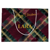 Bourgogne, groen en goud Diagonale Plaid Kerstmis Groot Cadeauzakje (Achterkant)