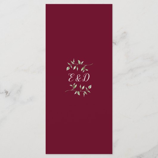 Bourgogne groen monogram bruiloft diner menu (Achterkant)