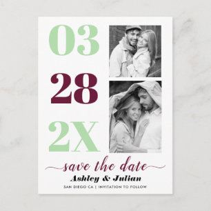 Bourgogne, groene munt twee foto Save the Date Briefkaart