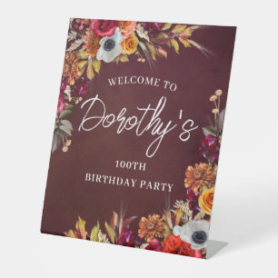 Bourgogne Herfst Bloemen 100e Verjaardagsfeest Wel Reclamebord Met Voetstuk