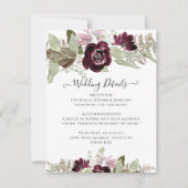 Bourgogne Herfst Floral Elegant Blush Bruiloft Det Kaart (Voorkant)