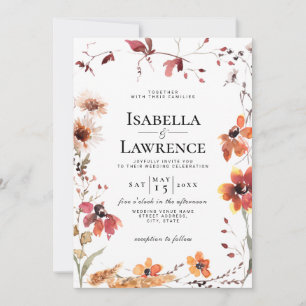 Bourgogne Herfst Floral Waterverf Wildflower Weddi Kaart