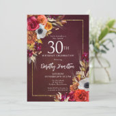 Bourgogne Herfst Flowers Elegant Script 30e Verjaa Kaart (Staand voorkant)