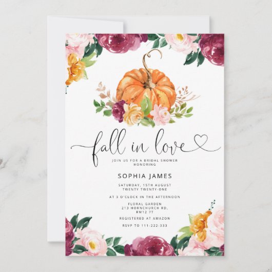 Bourgogne Herfst uit liefdesbruiddoucheuitnodiging Kaart (Voorkant)