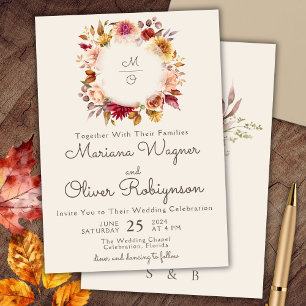 Bourgogne ivoire automne Faire-part de mariage flo