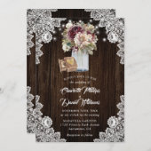 Bourgogne Ivoor Mason Jar Wood Bloemen Bruiloft Kaart (Voorkant / Achterkant)