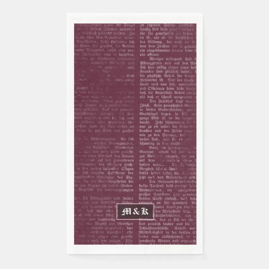 Bourgogne  kalligrafie bruiloft monogram servet (Voorkant)