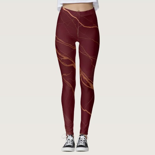 Bourgogne & Koper Marmeren Leggings – Stijlvol (Voorkant)