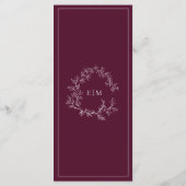 Bourgogne Leafy Crest Monogram Trouwmenu Menu (Achterkant)
