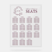 Bourgogne Leafy Crest Monogram Trouwstoelen Acryl Bord (Voorkant)